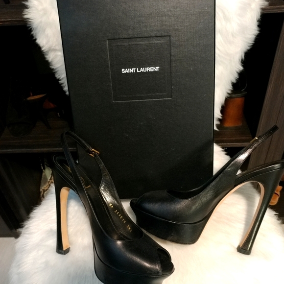 Saint Laurent Shoes - FINAL PRICE CUT! -Saint Laurent Platform Black Leather Peep Toe Sandals